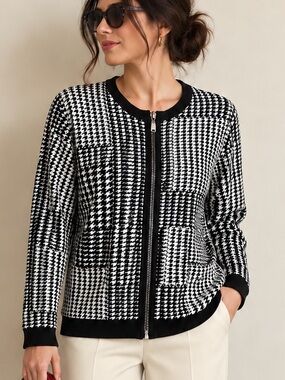 Punt Roma Houndstooth Zip Sweater size Medium